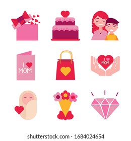 bundle of mothers day icons vector illustration design