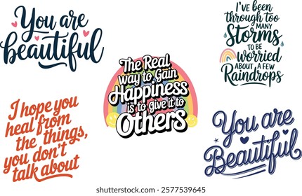 Bundle of motivational messages in white background