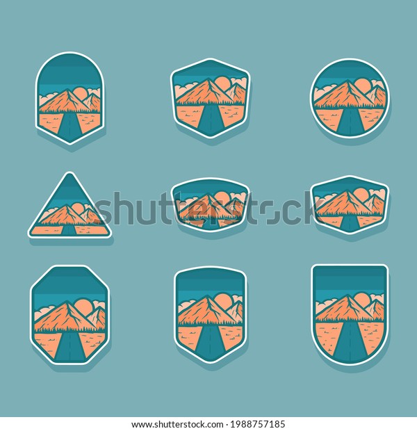 bundle of mountain badges illustration suitable\
for sticker, tshirt\
design