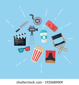 bundle of movies set icons vector illustration design