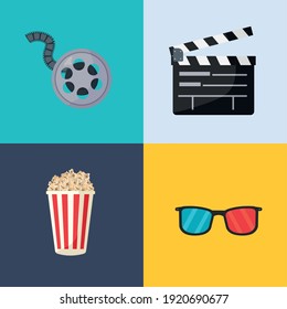 bundle of movies set icons vector illustration design