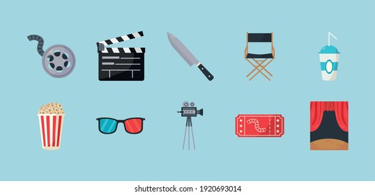 bundle of movies set icons vector illustration design