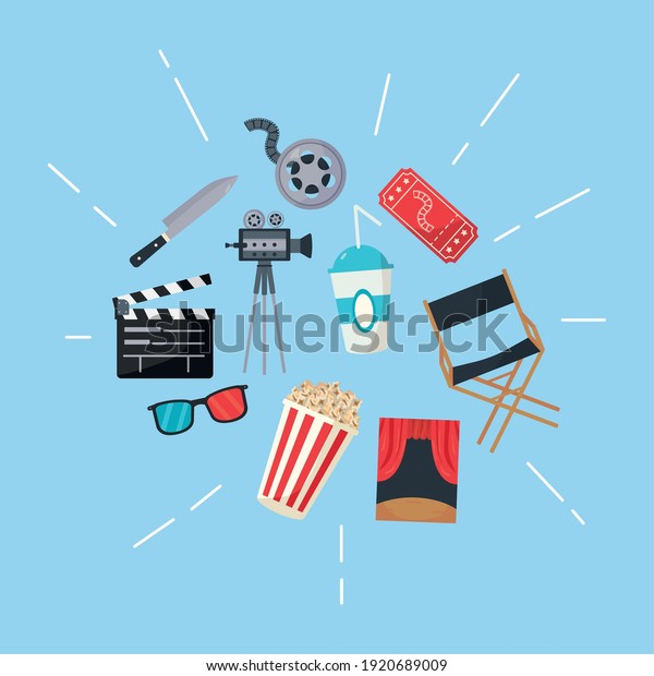 bundle of\
movies set icons vector illustration\
design