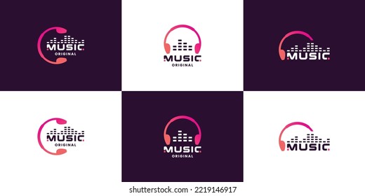 bundle music, equalizer, head phone logo design for technology company and studio