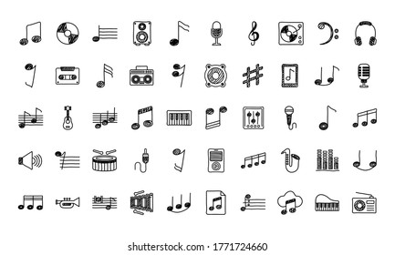 conjunto de iconos de conjuntos de música diseño de ilustración vectorial