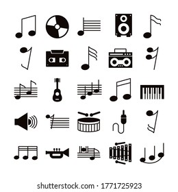 Paket von Musikset-Symbolen Vektorgrafik-Design