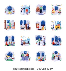 Bundle of Muslim Rituals Flat Character Illustrations 

