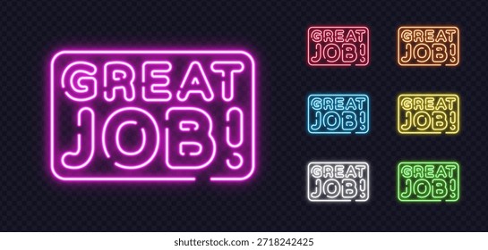 Pacote de neon GRANDE JOB assina em várias tonalidades vívidas, perfeito para comemorar realizações e encorajamento.