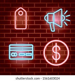 bundle of neon lights icons vector illustration design