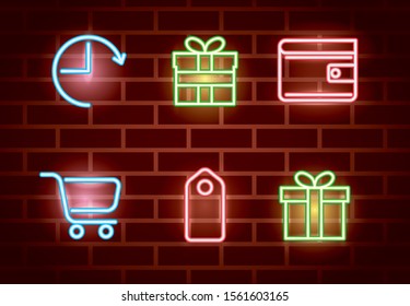 bundle of neon lights icons vector illustration design