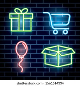 bundle of neon lights icons vector illustration design