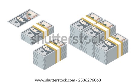 bundle of of new 100 dollar banknote wad with currency strap set