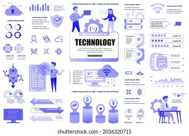 Combina nuevos elementos de interfaz de usuario, UX, KIT. Diferentes gráficos, diagramas, servicio de TI, tecnología en la nube, plantilla de diseño de inteligencia artificial. Juego de infografía e infografía de vectores.