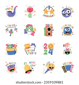 Bundle of New Year Party Flat Stickers 

