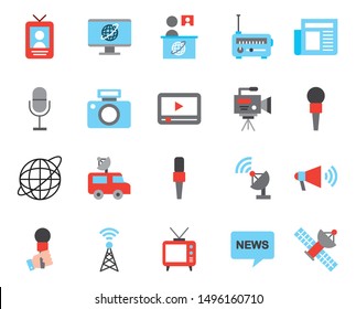 bundle of news broadcasting icons vector illustration design