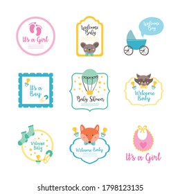 bundle of nine baby shower set icons vector illustration design