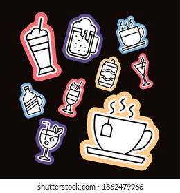 bundle of nine beverages stickers set icons vector illustration design