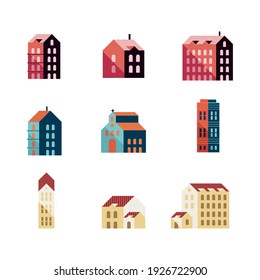 bundle of nine buildings minimal city set icons vector illustration design