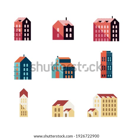 bundle of nine buildings minimal city set icons vector illustration design