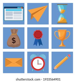 bundle of nine business set icons vector illustration design