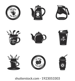 conjunto de nueve iconos de juego de café diseño de ilustración vectorial
