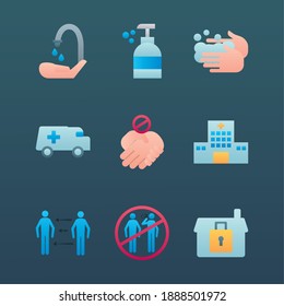 conjunto de nueve iconos de conjunto de prevención covid19 diseño de ilustración vectorial