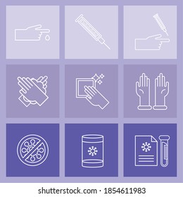 conjunto de nueve iconos de conjunto de pruebas covid19 diseño de ilustración vectorial
