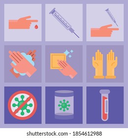 bundle of nine covid19 test set icons vector illustration design