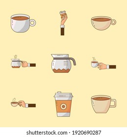 bundle of nine delicious coffee set icons vector illustration design
