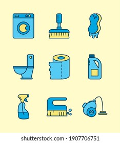 bundle of nine disinfection and cleaning set icons vector illustration design