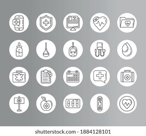 bundle of nine doctor kit line style set icons vector illustration design