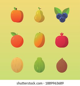 bundle of nine fresh delicious fruits set icons vector illustration design