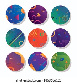 bundle of nine geometric vivid circulars backgrounds vector illustration design