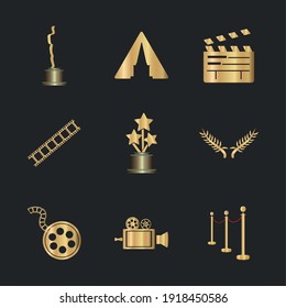 bundle of nine golden academy awards set icons vector illustration design
