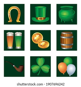 bundle of nine happy saint patricks day set icons vector illustration design