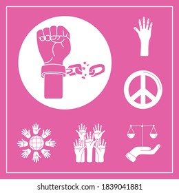 bundle of nine human rights silhouette style set icons vector illustration design