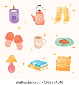 bundle of nine hygge style set icons vector illustration design