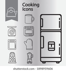 bundle of nine kitchen utensils line style icons and lettering vector illustration design