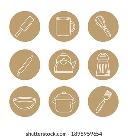 bundle of nine kitchen utensils line style icons vector illustration design
