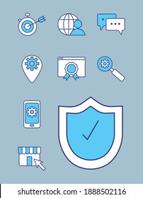 bundle of nine marketing digital set icons vector illustration design