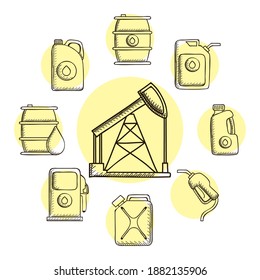 bundle of nine oil drawn style icons vector illustration design