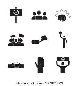 conjunto de nueve iconos de conjunto de protesta diseño de ilustración vectorial