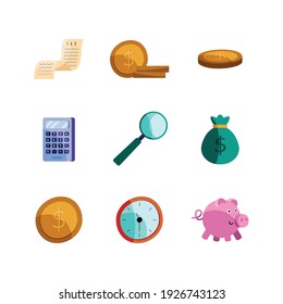 bundle of nine tax day set icons vector illustration design