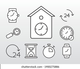 bundle of nine time clocks line style icons vector illustration design