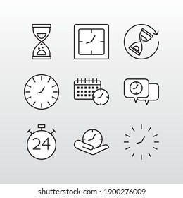 bundle of nine time clocks line style set icons vector illustration design