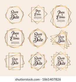 bundle of nine wedding invitation golden frames vector illustration design