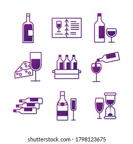 bundle of nine wine set icons vector illustration design