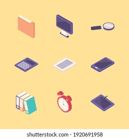 conjunto de nueve íconos de equipos de trabajo diseño de ilustraciones vectoriales