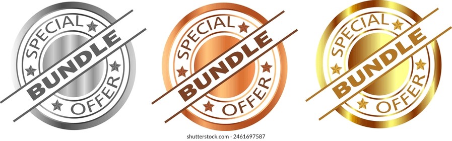 Bundle Offer, Golden, Silver, and Bronze Icon Offer, Bundle Premium Vector