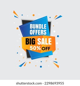 Bundle offers, . Vector illustration. Sale up to 50 percent off special offer tag label. badge template, this weekend only sale icon.
